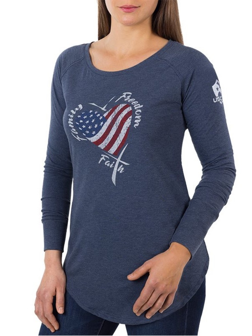 USCCA Faith Family Firearms Long Sleeve Tee Navy Frost Small NWT